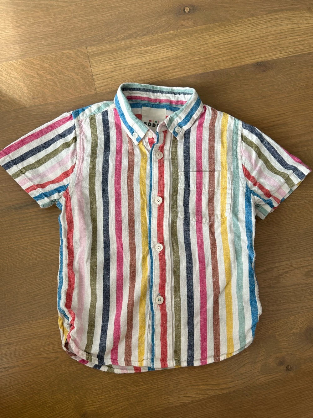Mini Boden Rainbow Stripe Cotton Linen Shirt 3–4Y